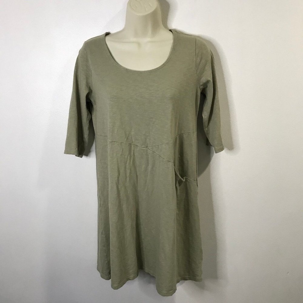 Pure Jill J. Jill Knit Shirt Dress Petite XS Extra Small Green Easy Knit Seamed